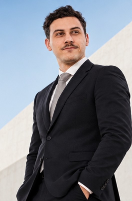 Maxime standing, hand in pocket, looking ahead